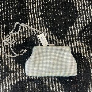 Jessica McClintock Silver Clutch with Chain Strap
